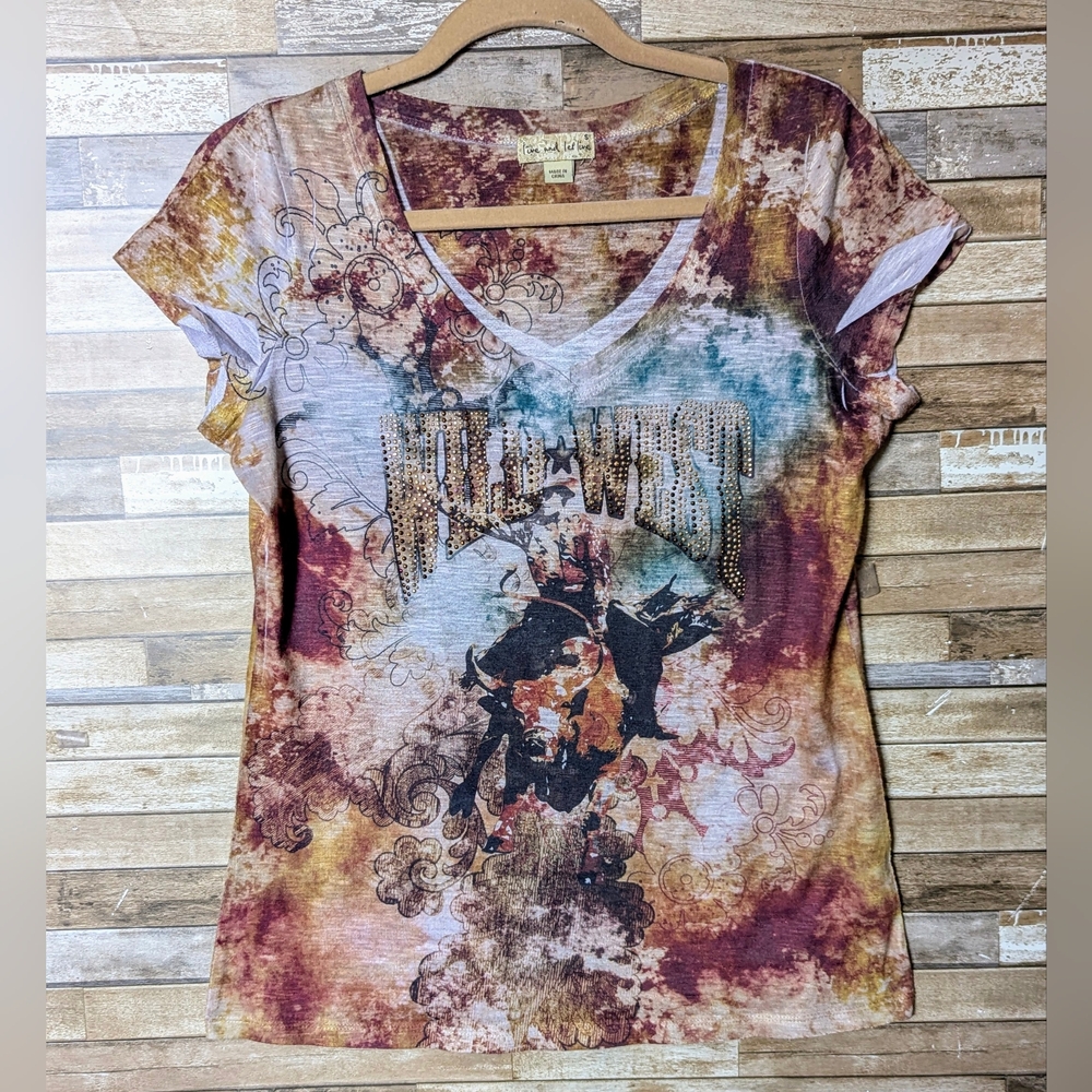 Live & Let Live Wild West Embellished Rodeo Logo Capped Sleeve Tee